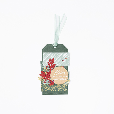 Traditional rectangular shaped Christmas Tag in greens, gold and red
