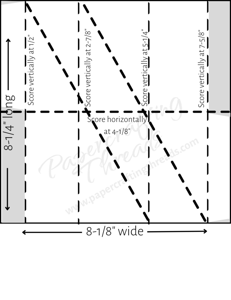 Template showing score lines and mitered flaps for card base 