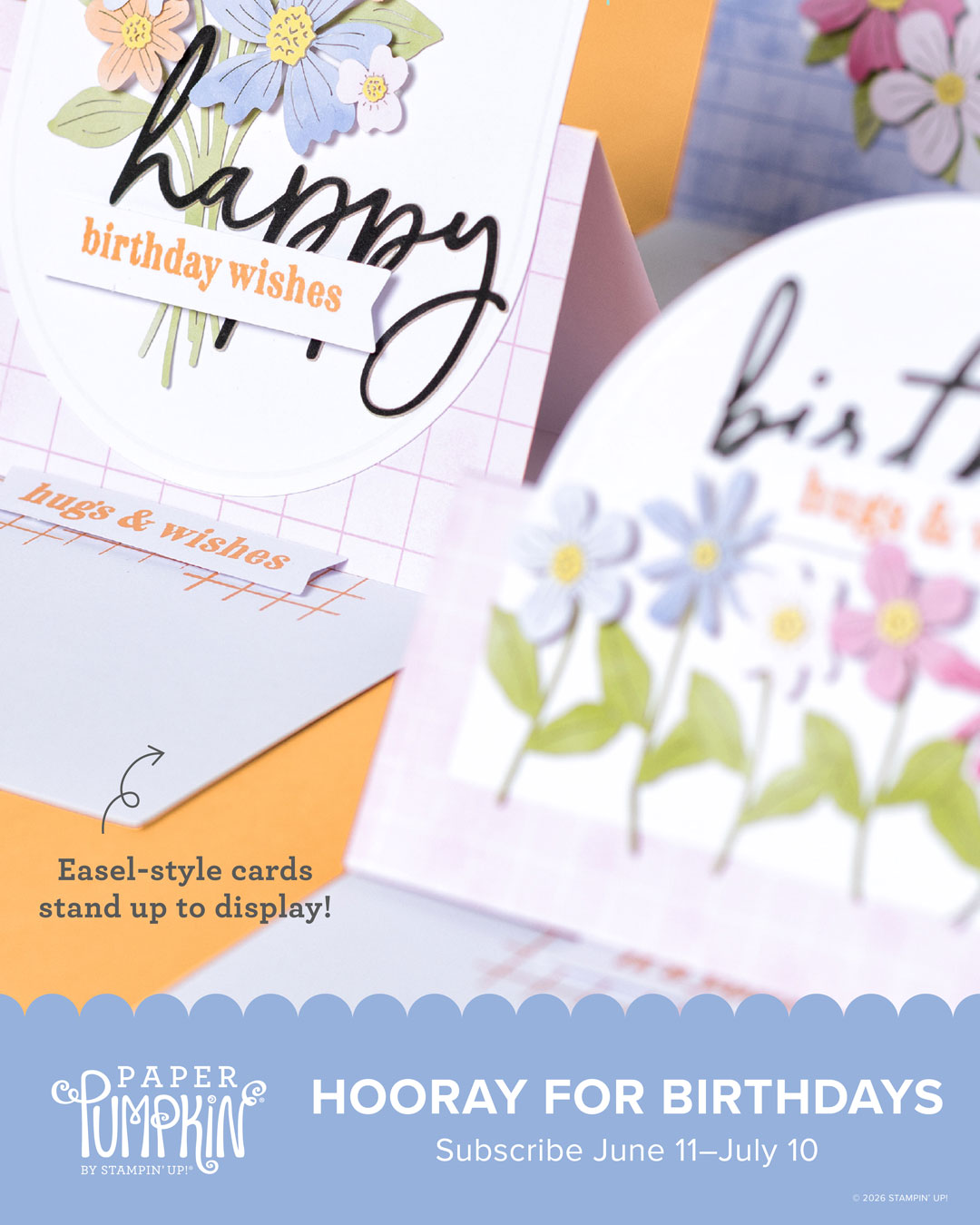 July Paper Pumpkin sneak peek featuring happy birthday themed floral cards.